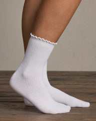 C.O.R Half Crew Sock - Scalloped Edge -- White