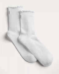 C.O.R Half Crew Sock - Scalloped Edge -- White