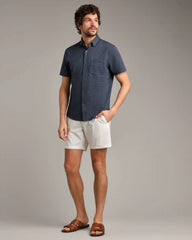 Commuter Seersucker Short Sleeve Button Down Shirt -- Navy Chambray