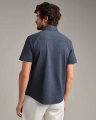Commuter Seersucker Short Sleeve Button Down Shirt -- Navy Chambray