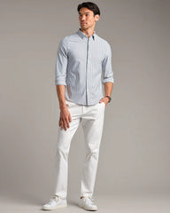 Commuter Shirt - Slim Fit -- Gray Linen Wide Stripe