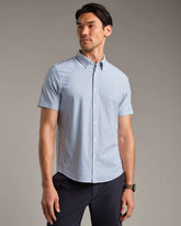 Commuter Short Sleeve Button Down -- Dark Blue Wide Stripe