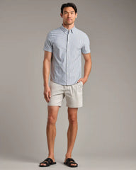 Commuter Short Sleeve Button Down -- Gray Linen Wide Stripe
