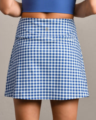 Course to Court Skort - 16" - Pocket -- Deep Sea Blue Gingham