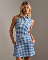 Course to Court Sleeveless Polo -- Deep Sea Blue Gingham