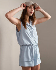 Mirage Sleeveless Notch Collar Blouse -- Blue Dawn