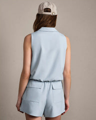 Mirage Sleeveless Notch Collar Blouse -- Blue Dawn
