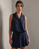 Mirage Sleeveless Notch Collar Blouse -- Navy Blue
