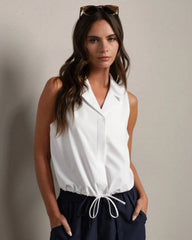 Mirage Sleeveless Notch Collar Blouse -- Snow White