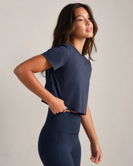 Serene Cropped Short Sleeve -- Navy Blue