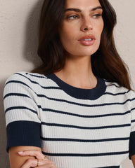 Short Sleeve Sweater -- Navy Blue Stripe