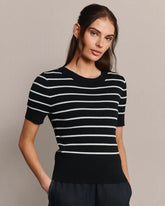Short Sleeve Sweater -- Pure Black Stripe