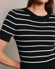 Short Sleeve Sweater -- Pure Black Stripe