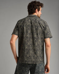 State of Mind Camp Collar Shirt -- True Navy/Green Sage Floral