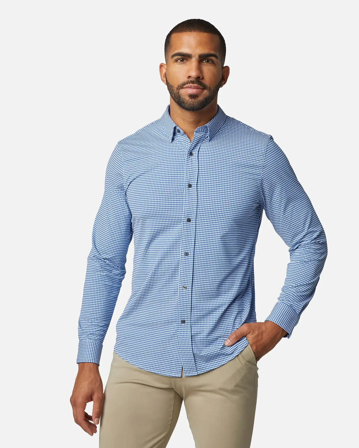 Commuter® Shirt - Slim Fit -- Deep Blue/White Mini Check