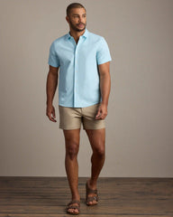 Brezza Linen-Blend Short Sleeve Shirt -- Aquamarine