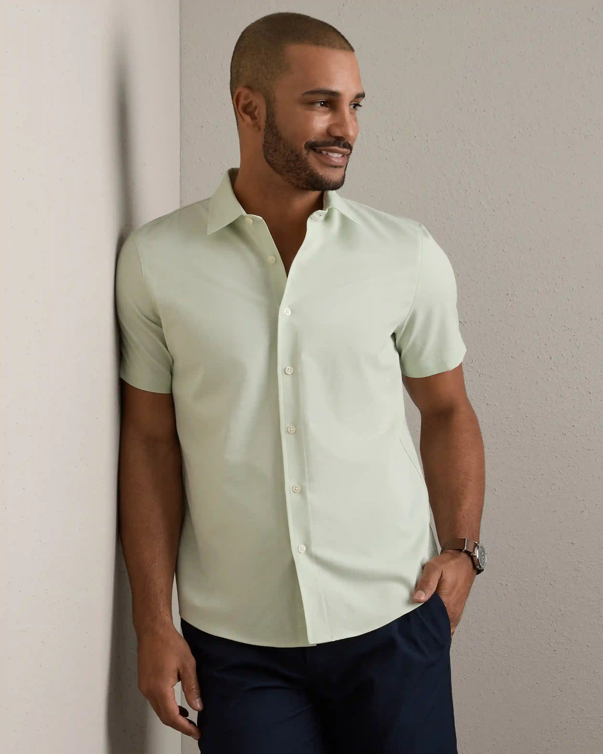 Brezza Linen-Blend Short Sleeve Shirt -- Cool Mint