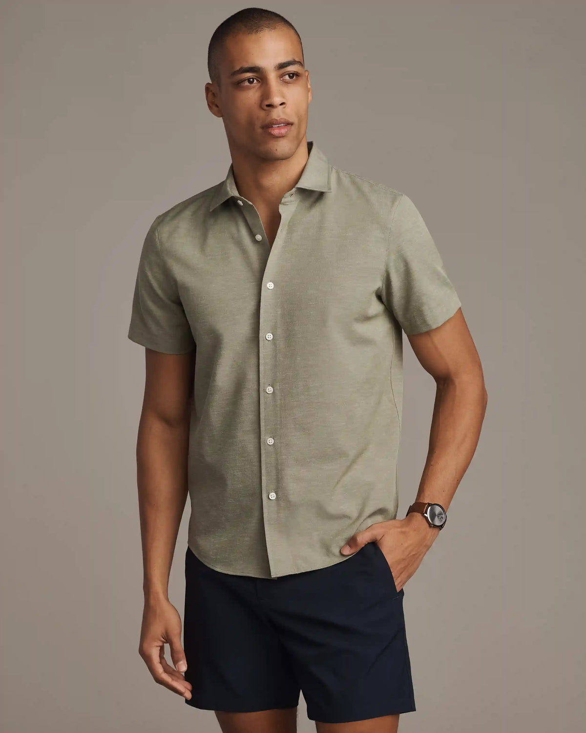 [OFFLINE] Brezza Linen-Blend Short Sleeve Shirt -- Green Sage