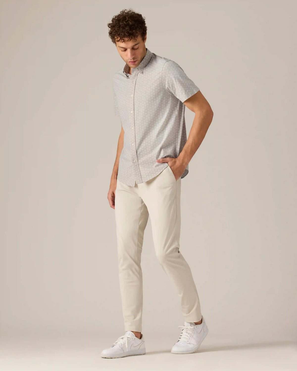 Commuter® Short Sleeve Button Down -- Stone Floral Print