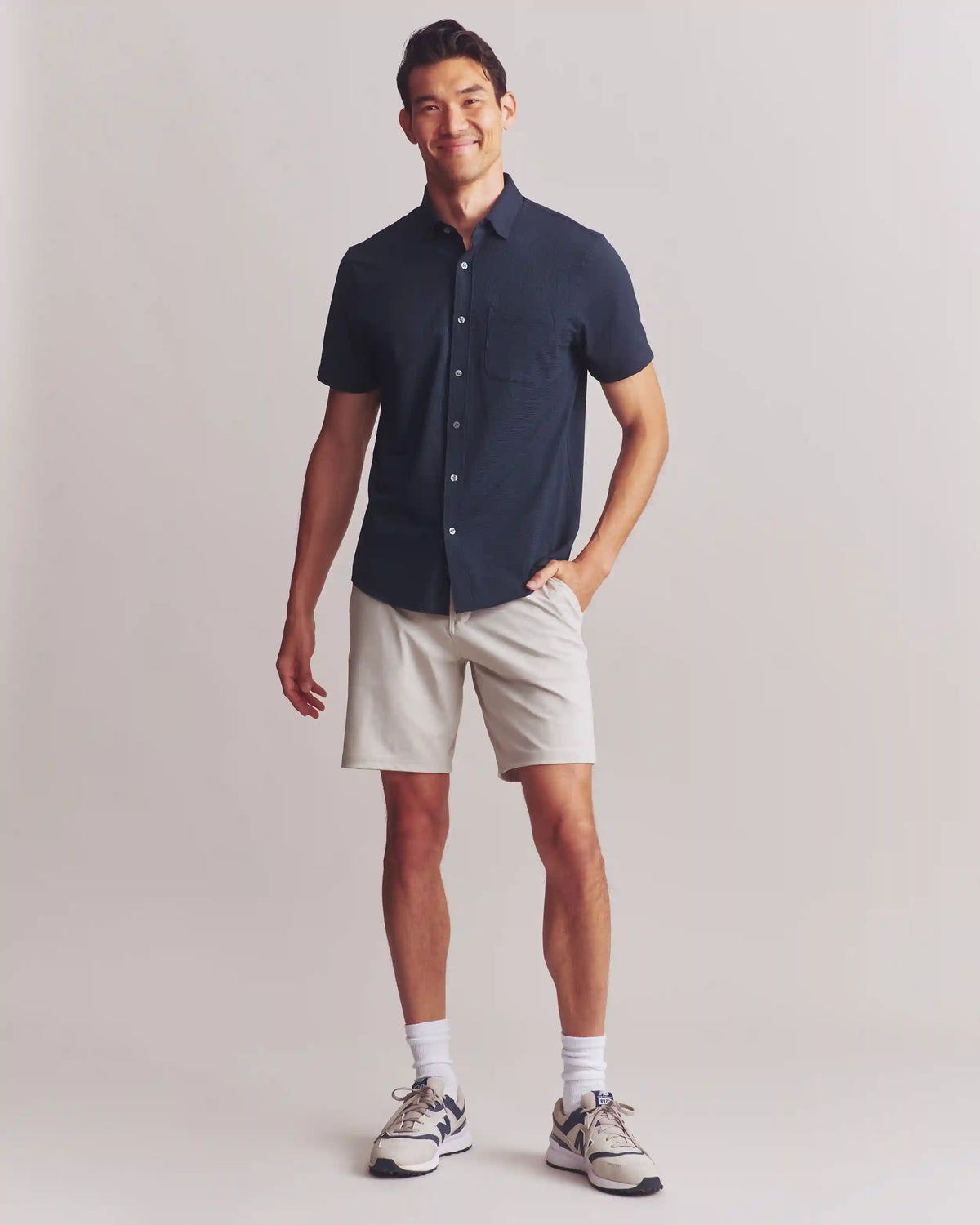 Commuter® Seersucker Short Sleeve Button Down -- True Navy