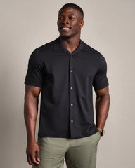 Commuter Seersucker Camp Collar Shirt -- Black