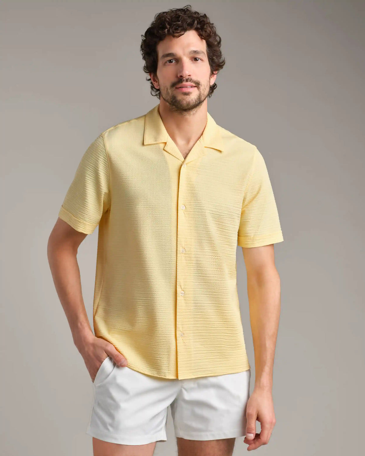 Commuter Seersucker Camp Collar Shirt -- Yellow Dawn