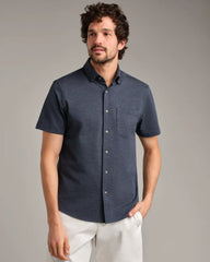 Commuter Seersucker Short Sleeve Button Down Shirt -- Navy Chambray