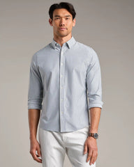 Commuter Shirt - Slim Fit -- Gray Linen Wide Stripe