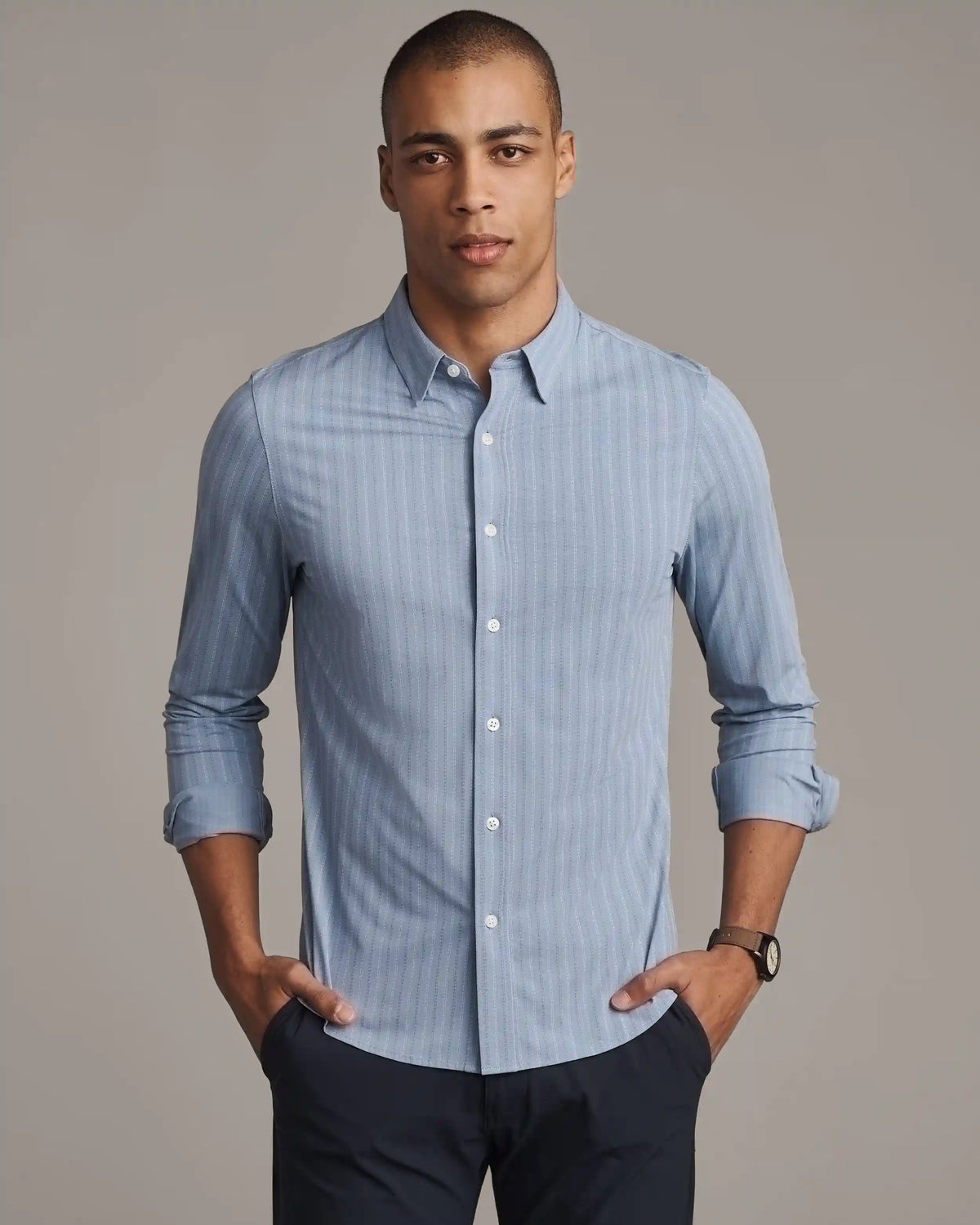 [OFFLINE] Commuter Shirt - Slim Fit - Papi Stripe -- Washed Navy Stripe