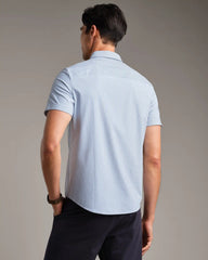 Commuter Short Sleeve Button Down -- Dark Blue Wide Stripe
