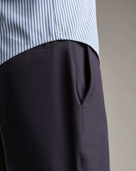 Commuter Short Sleeve Button Down -- Dark Blue Wide Stripe