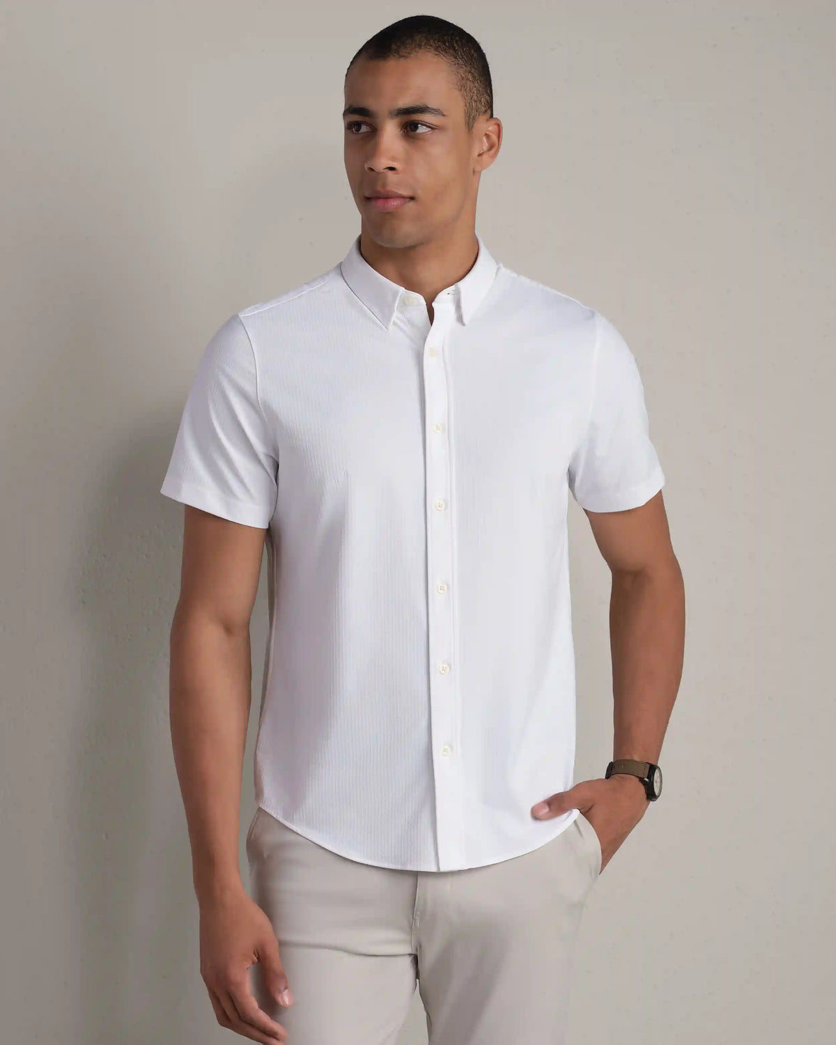 Commuter® Short Sleeve Shirt -- White Wavy Stripe