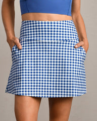 Course to Court Skort - 16" - Pocket -- Deep Sea Blue Gingham