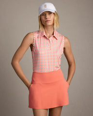 Course to Court Sleeveless Polo -- Coral Gingham