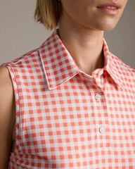 Course to Court Sleeveless Polo -- Coral Gingham