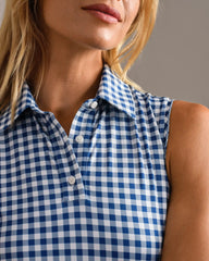 Course to Court Sleeveless Polo -- Deep Sea Blue Gingham