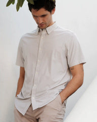 Commuter® Short Sleeve Button Down -- Khaki Stripe