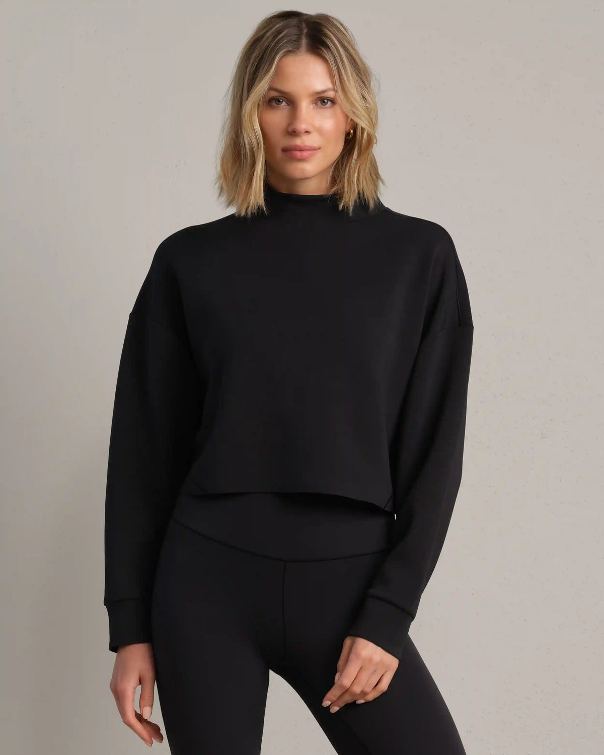 DreamGlow® Cropped Mock Neck -- Pure Black