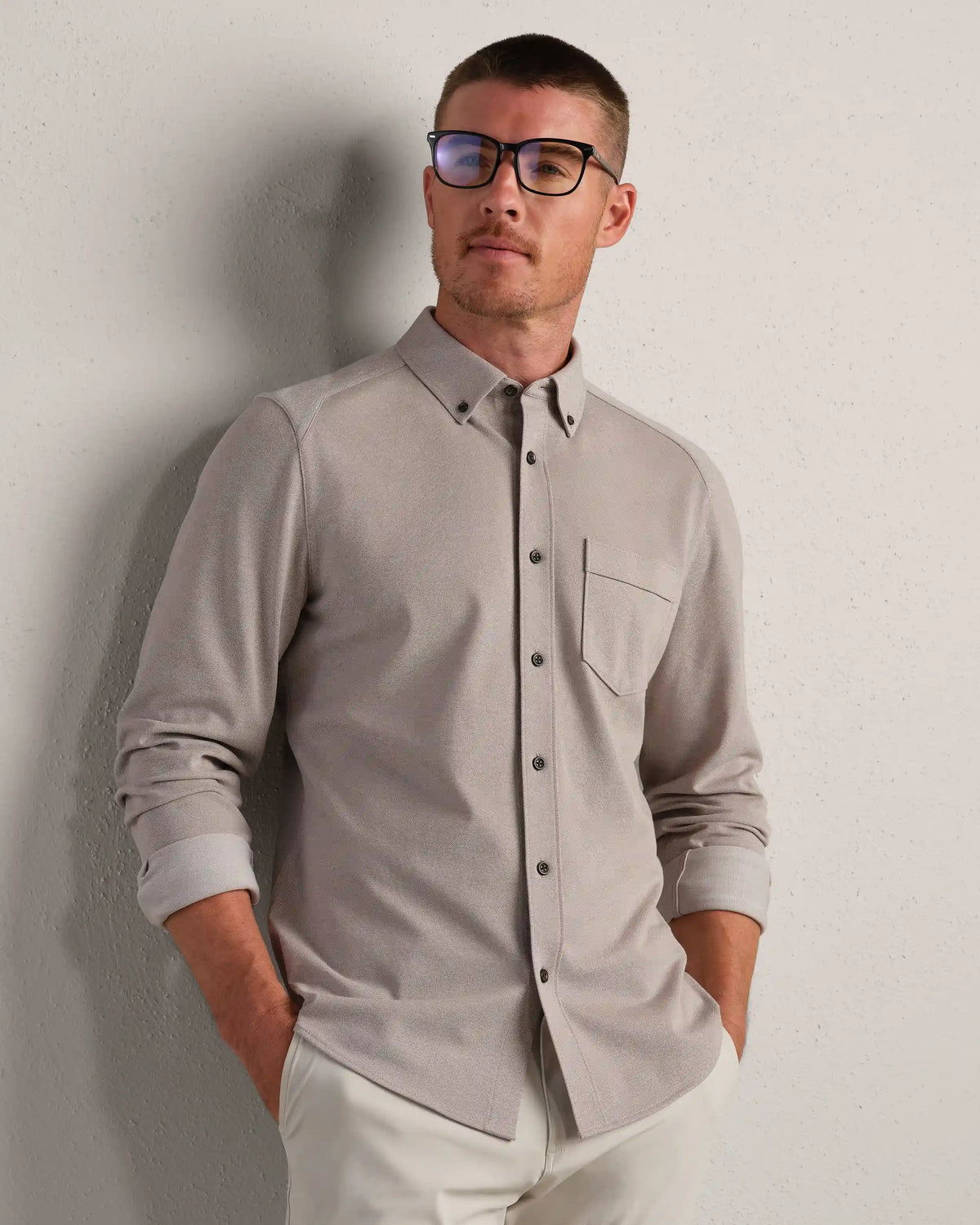 Effortless Oxford Button Down -- Foggy Taupe Heather