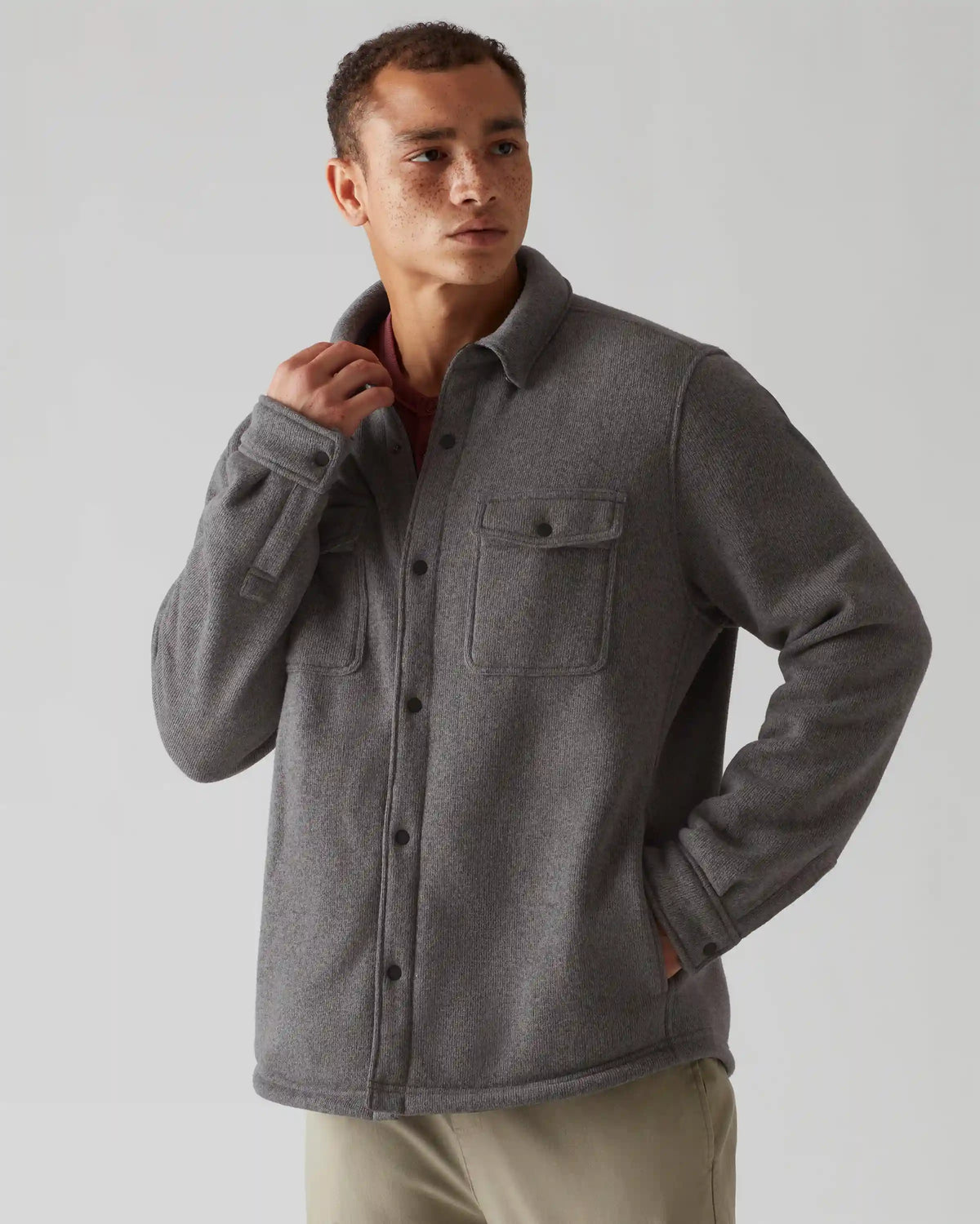 Fleece Shacket -- Dark Gray Heather