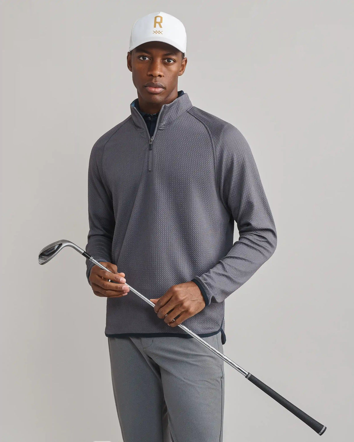 Founders Golf 1/4 Zip -- Gravel/True Navy