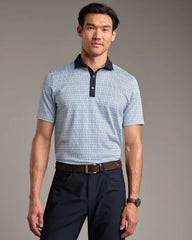 Golf Sport Polo Spread Collar -- Blue Stone/White Club Print