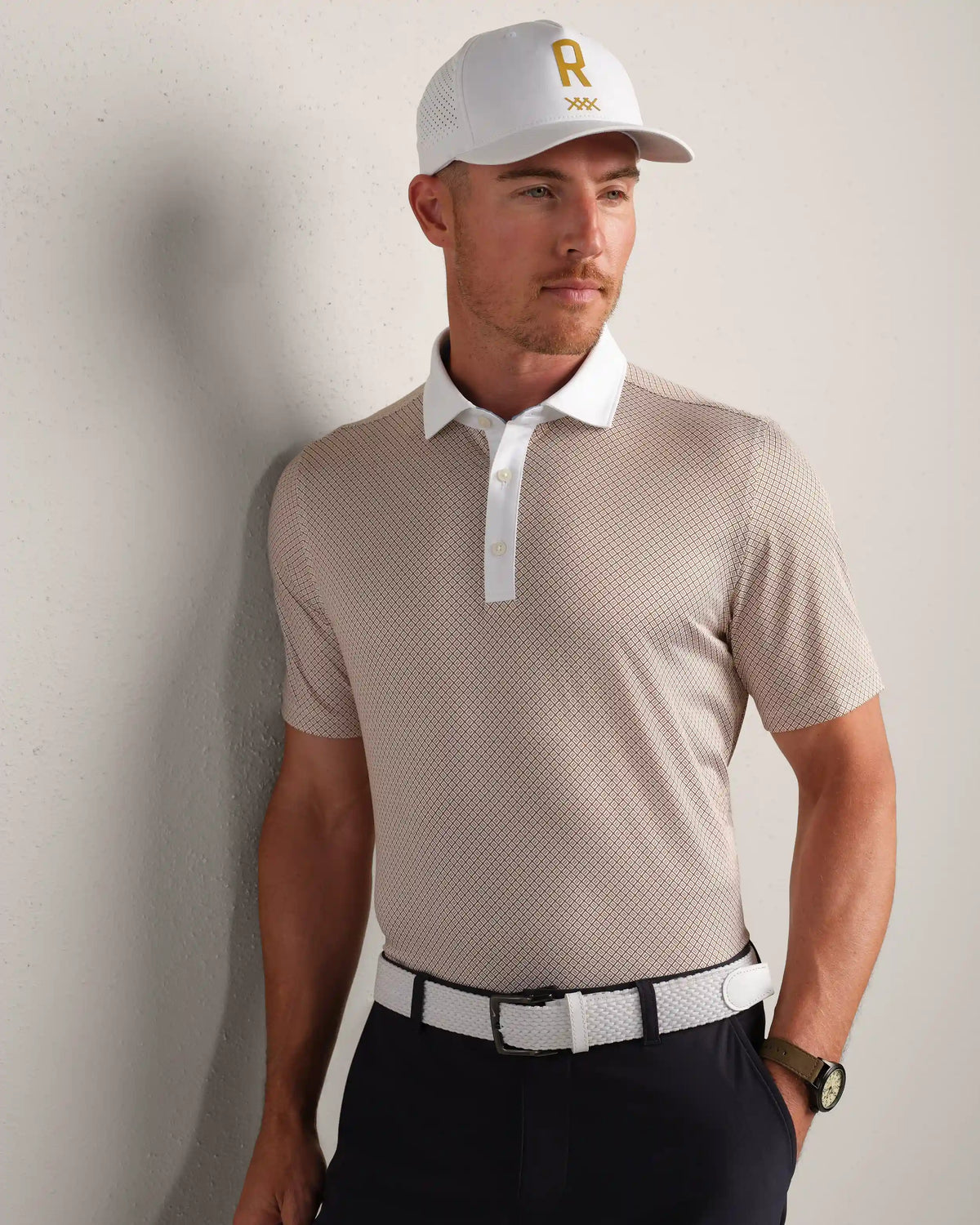 Golf Sport Polo Spread Collar -- Dark Caramel Diamond Dash