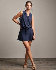 Mirage Sleeveless Notch Collar Blouse -- Navy Blue