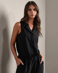 Mirage Sleeveless Notch Collar Blouse -- Pure Black