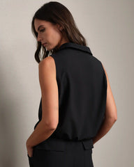 Mirage Sleeveless Notch Collar Blouse -- Pure Black