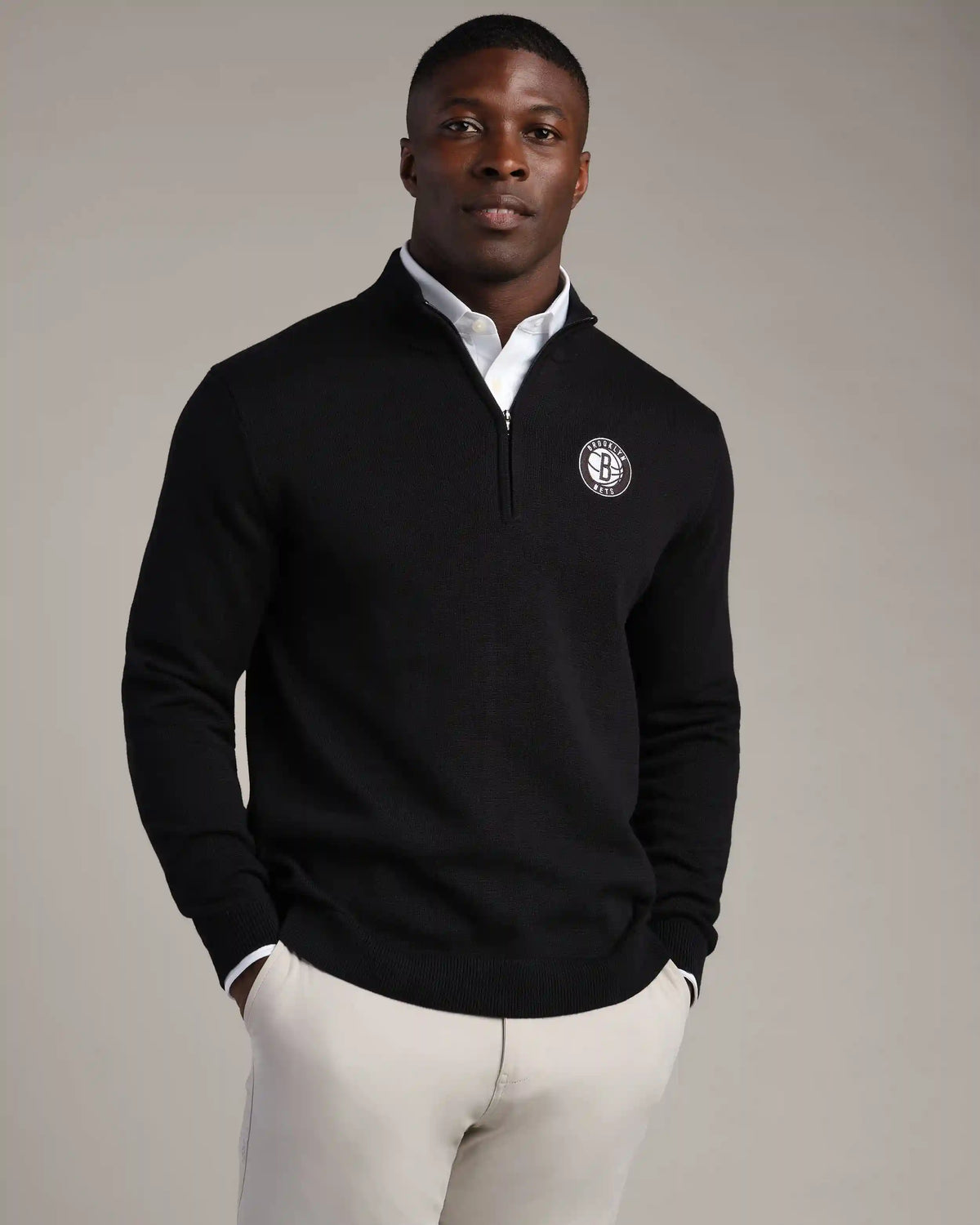 NBA Commuter® 1/4 Zip Sweater -- Black -- Brooklyn Nets