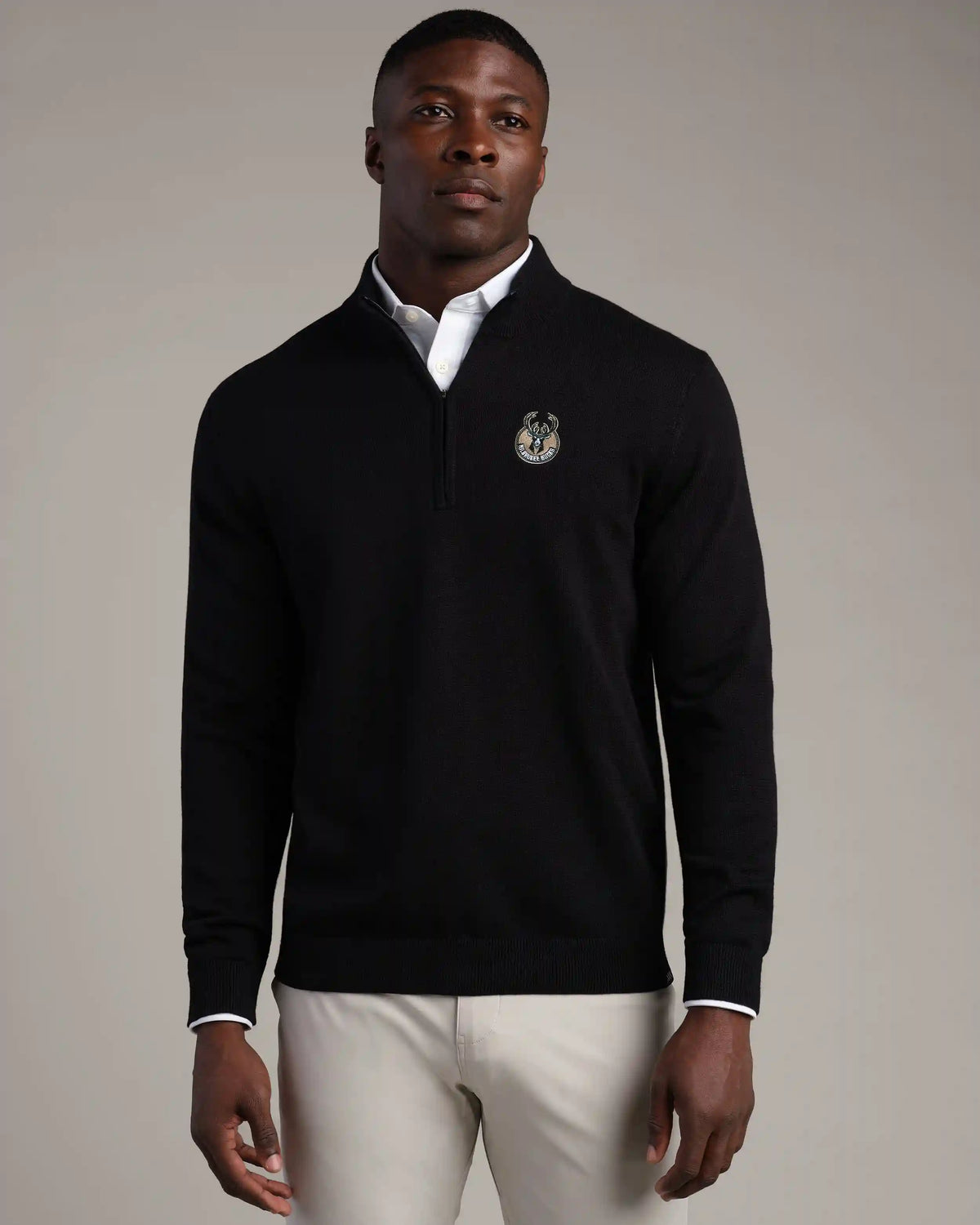 NBA Commuter® 1/4 Zip Sweater -- Black -- Milwaukee Bucks
