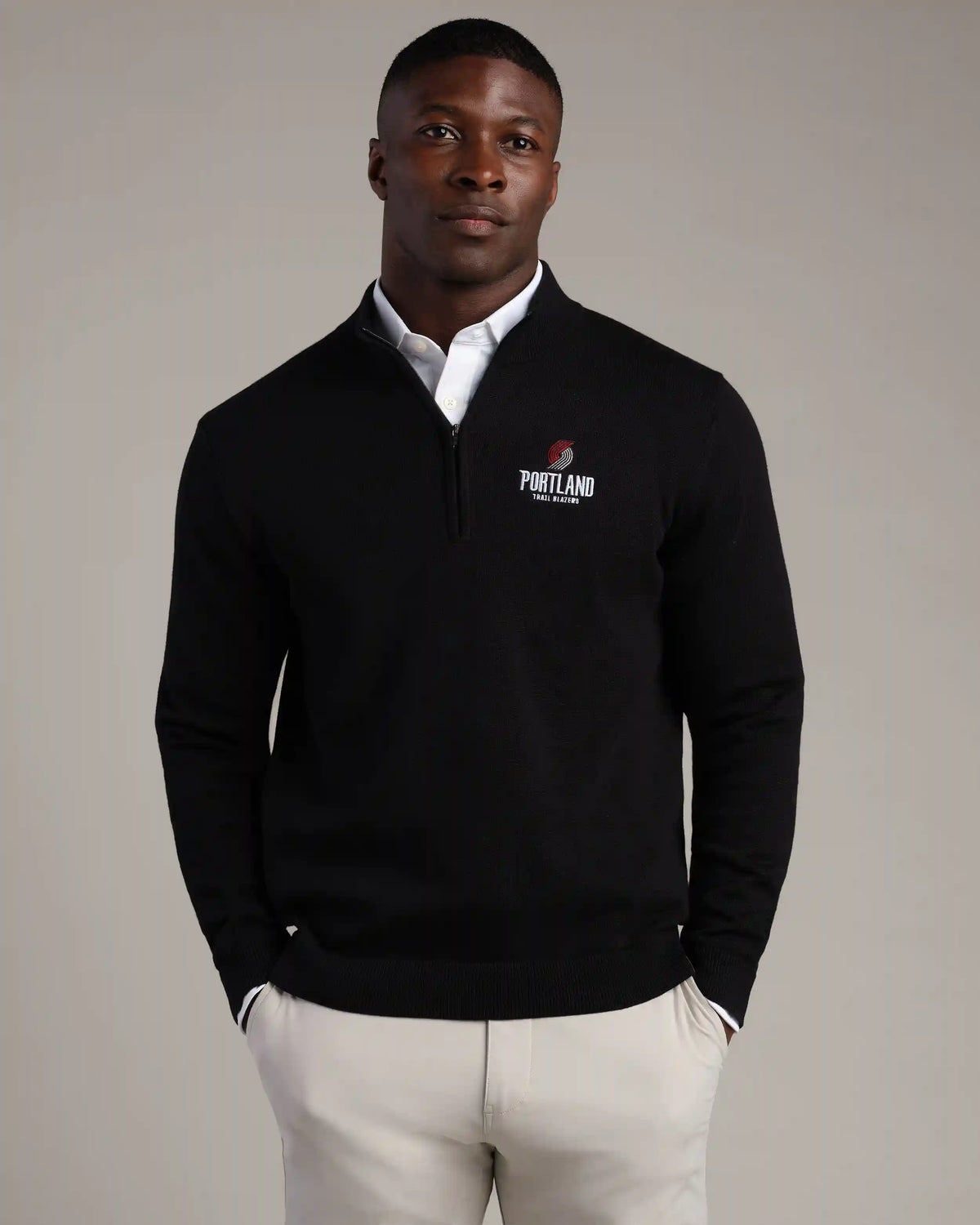 NBA Commuter® 1/4 Zip Sweater -- Black -- Portland Trailblazers