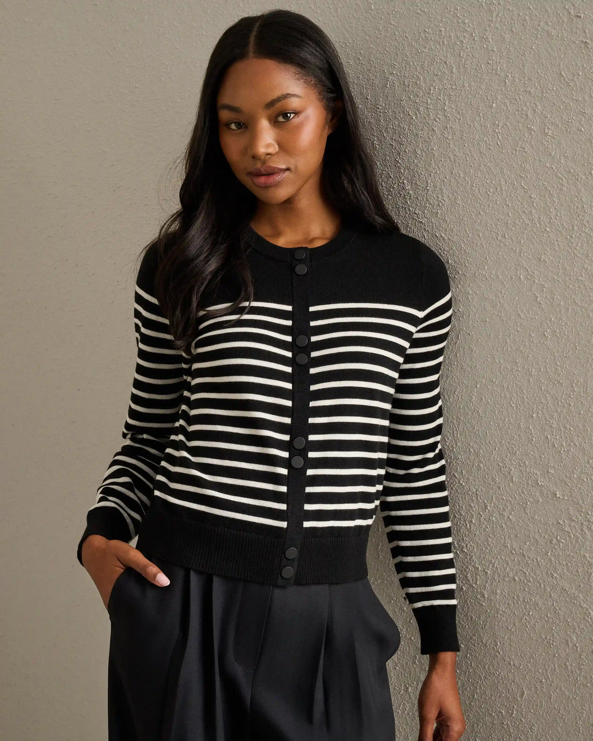 Palma Cardigan -- Pure Black Stripe